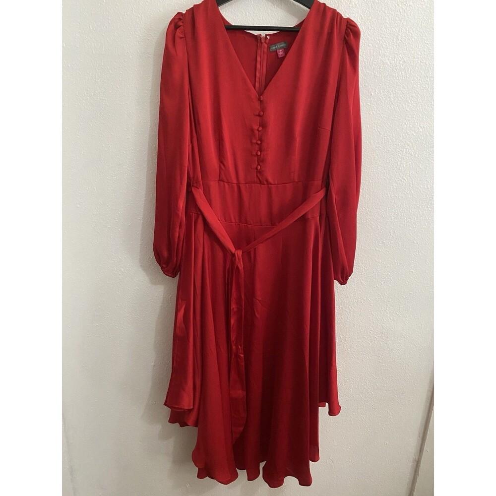 New Vince Camuto Red Long Sleeve Flutter Skirt Dress 1x H45